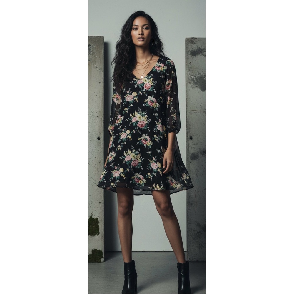 Lulu’s Black Floral Shift Dress
